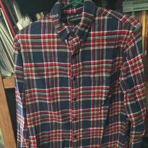 Lands End Slim Flannel Shirt Medium Plaid